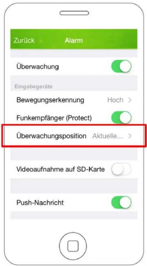 Zurück Alarm Überwachung Eingabegeräte Bewegungserkennung Hoch > Funkempfänger (Protect) Überwachungsposition Aktuelle... Videoaufnahme auf SD-Karte Push-Nachricht