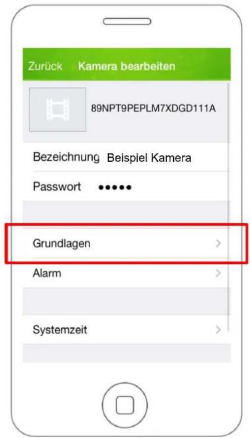 Zurück Kamera bearbeiten 89NPT9PEPLM7XDGD111A Bezeichnung Beispiel Kamera Password ...... Grundlagen > Alarm > Systemzeit >