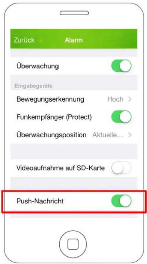 Zurück Alarm Überwachung Eingabegeräte Bewegungserkennung Hoch > Funkempfänger (Protect) Überwachungsposition Aktuelle... Videoaufnahme auf SD-Karte Push-Nachricht