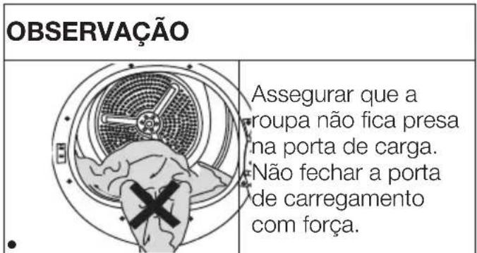 OBSERVAÇÃO Assegurar que a rupa não fica presa na porta de carga. Não fechar a porta de carregamento com força.