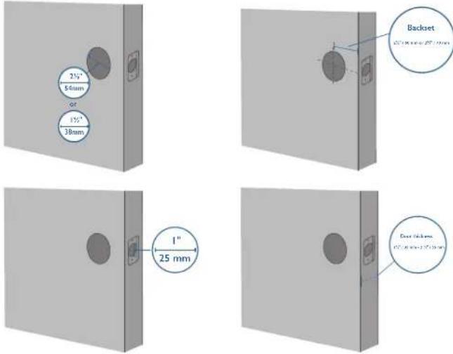 2½" 50mm or 1½" 38mm Backset 2½ mm x 2½ mm 1" 25 mm Over Backset 2½ mm x 2½ mm