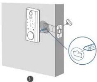 Diagram showing a door lock mechanism with a magnified inset illustrating the process.