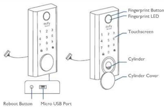 Reboot Button Micro USB Port Fingerprint Button Fingerprint LED Touchscreen Cylinder Cylinder Cover