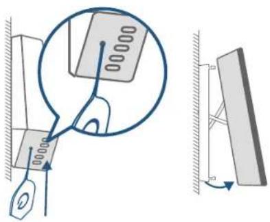 Technical diagram showing a mechanical assembly with labeled components and a schematic view of a rotating component.