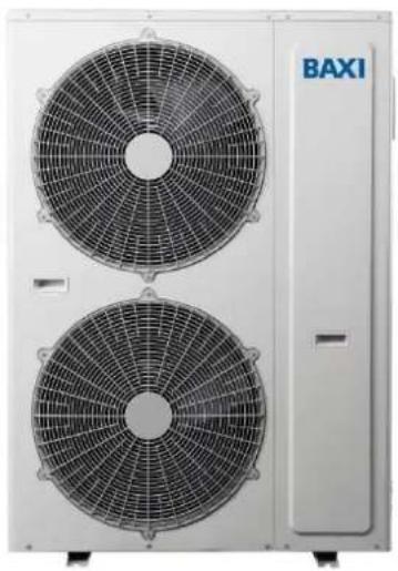 Exterior view of a BAXI air conditioning unit with two circular fan blades (no text or symbols visible)