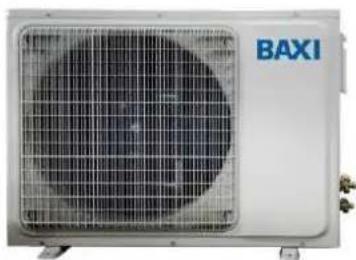 Exterior view of a BAXI air conditioner unit (no visible text or symbols on the device itself)