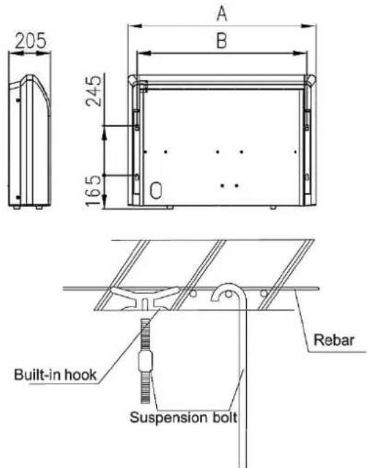 205 A B 245 165 O Built-in hook Suspension bolt Rebar