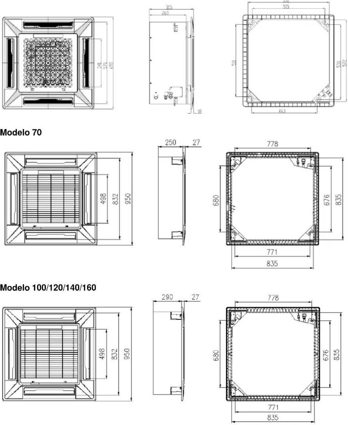 Baxi RZC140 - Localização dos ganchos de suspensão - 1