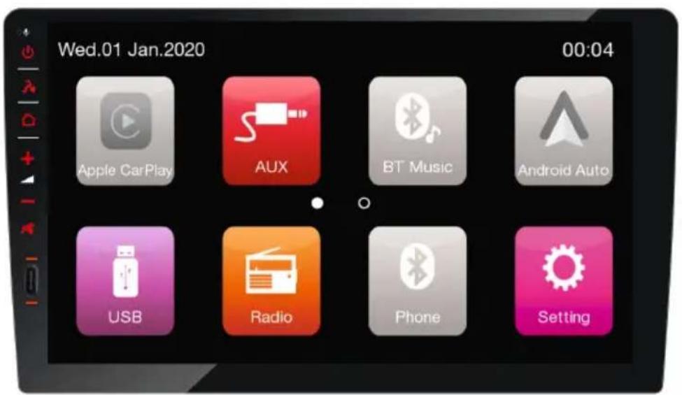 Wed.01 Jan.2020 00:04 Apple CarPlay AUX BT Music Android Auto USB Radio Phone Setting