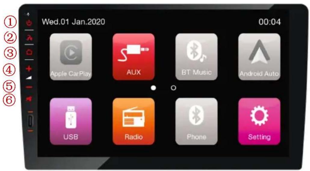 Wed.01 Jan.2020 00:04 Apple CarPlay AUX BT Music Android Auto USB Radio Phone Setting