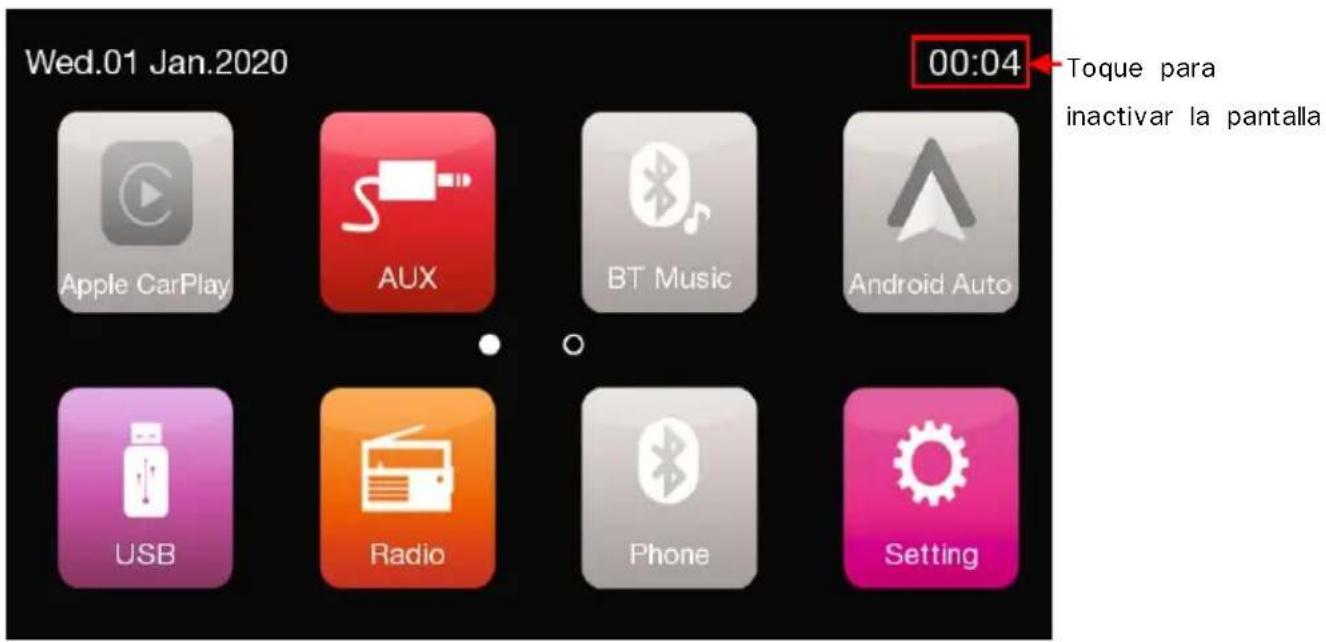 Wed.01 Jan.2020 00:04 Toque para inactivar la pantalla Apple CarPlay AUX BT Music Android Auto USB Radio Phone Setting