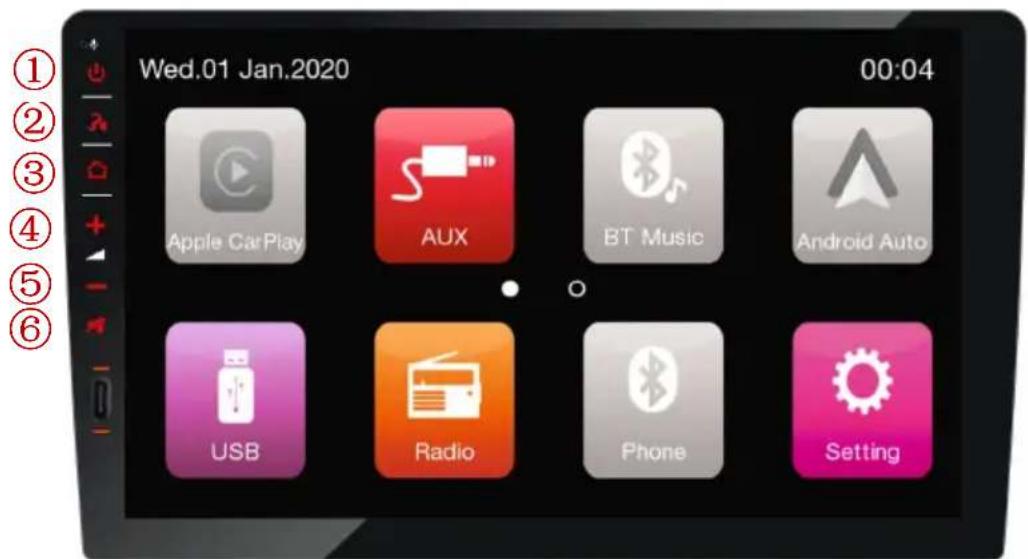 Wed.01 Jan.2020 00:04 Apple CarPlay AUX BT Music Android Auto USB Radio Phone Setting