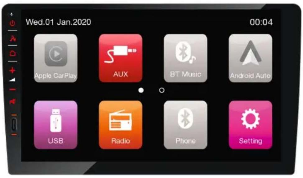 Wed.01 Jan.2020 00:04 Apple CarPlay AUX BT Music Android Auto USB Radio Phone Setting