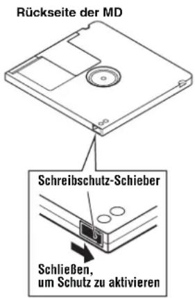 Rückseite der MD Schreibschutz-Schieber Schließen, um Schutz zu aktivieren
