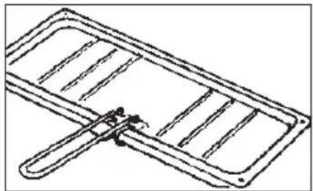 Line drawing of a ladder with a handle, no text or symbols present