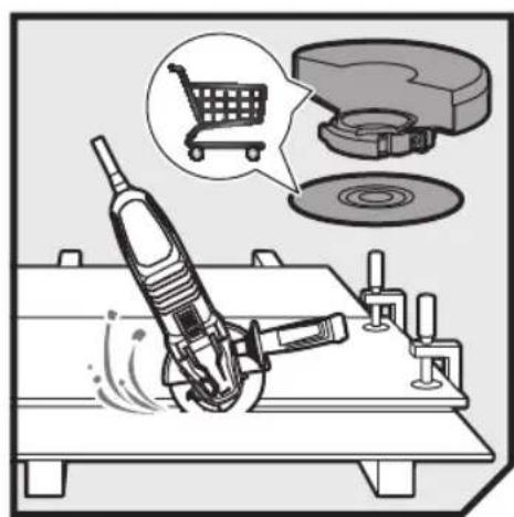 Illustration of a sewing machine tool with a shopping cart icon and circular components (no text or symbols)