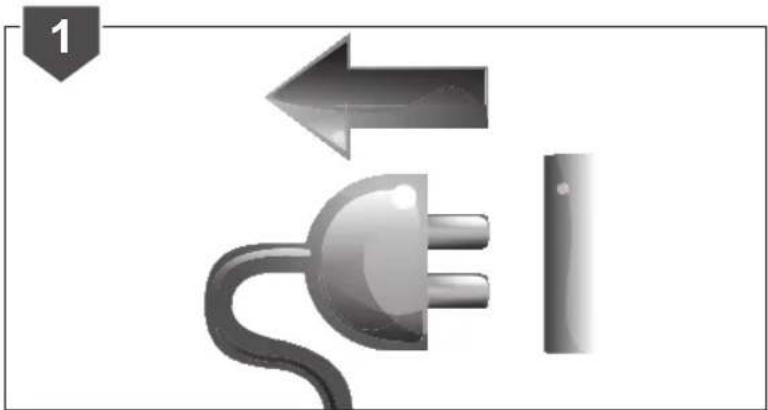 Illustration of a plug with a cable and a switch, accompanied by an arrow indicating direction (no text or symbols)