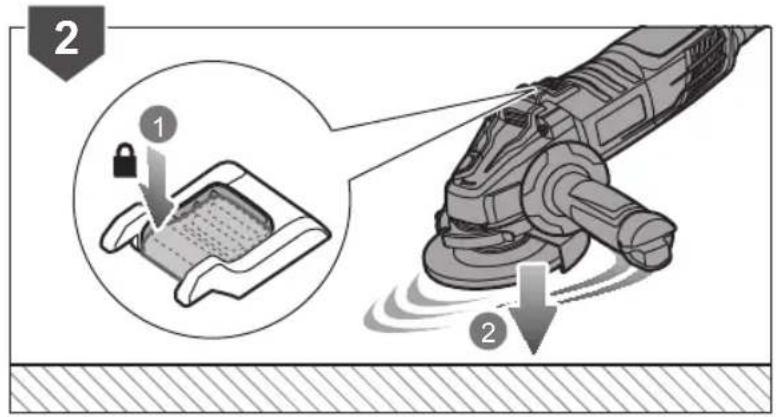 Diagram illustrating the process of cleaning a motor, showing step 1 with lock and lock mechanism and step 2 with tool motion.
