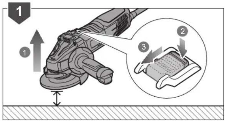 Technical diagram illustrating a grinding process with labeled steps and magnified detail view