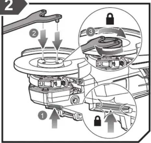 Technical diagram illustrating mechanical assembly steps with numbered annotations and magnified views of components