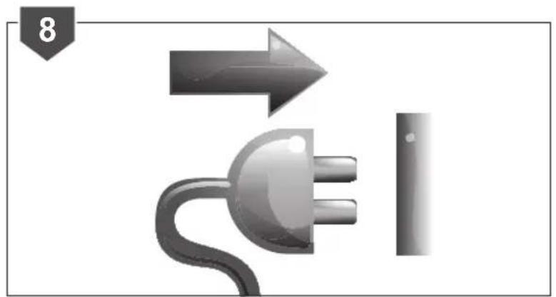 Illustration of a plug and a switch with directional arrows, no text or symbols present