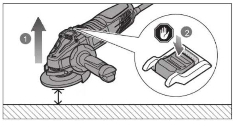 Diagram illustrating a robotic grinding process with labeled steps and hand icons for safety inspection