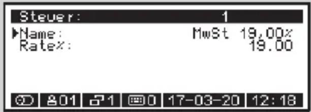 Steuer: 1 Name: MwSt 19,00% Rate%: 19.00 © 801 21 0 17-03-20 12:18
