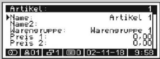 Artikel: Name: Artikel 1 Name2: Warengruppe: Warengruppe 1 Preis 1: 0,00 Preis 2: 0,00