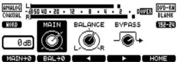 ANALOG L -4850 40 • 20 • 12 • 8 • 4 • 2 • COXIAL R WORD MAIN BALANCE BYPASS DVD-RM BLANK 192-24 0 dB MAIN+0 BAL+0 HOME