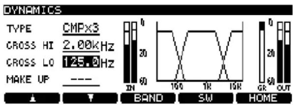 DYNAMICS TYPE CMPx3 CROSS HI 2.00kHz CROSS LO 125.0Hz MAKE UP --- BAND SW HOME