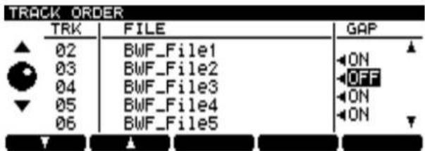 TRACK ORDER TRK FILE GAP 02 BWF_File1 ON 03 BWF_File2 OFF 04 BWF_File3 ON 05 BWF_File4 ON 06 BWF_File5