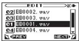 EDIT ①2 EB0002. wav ③ EB0003. wav ① EB0001. wav ④ EB0004. wav 1 PREV NEXT