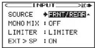 INPUT SOURCE •FRNT/REFR MONO MIX : OFF LIMITER : LIMITER EXT > SP : ON