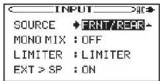 INPUT SOURCE •FRNT/REAR MONO MIX : OFF LIMITER : LIMITER EXT > SP : ON