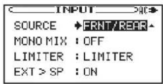 INPUT SOURCE •FRNT/REAR MONO MIX : OFF LIMITER : LIMITER EXT > SP : ON