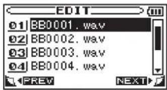 EDIT 01 BB0001. wav 02 BB0002. wav 03 BB0003. wav 04 BB0004. wav PREV NEXT