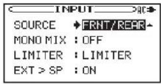 INPUT SOURCE •FRNT/REPR MONO MIX : OFF LIMITER : LIMITER EXT > SP : ON
