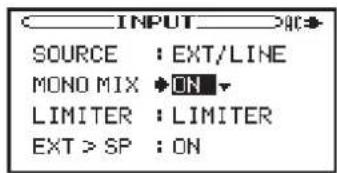 INPUT SOURCE : EXT/LINE MONO MIX ON LIMITER : LIMITER EXT > SP : ON