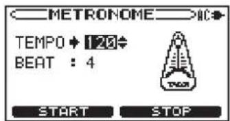 METRONOME TEMP0 + 120° BEAT : 4 START STOP