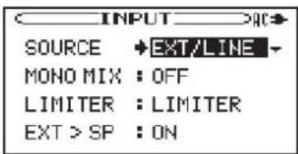 INPUT SOURCE +EXT/LINE MONO MIX : OFF LIMITER : LIMITER EXT > SP : ON