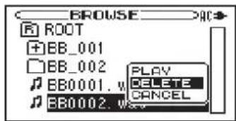 TASCAM BB-800 - Dateien über die BROWSE-Seite löschen - 12