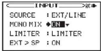 INPUT >AC> SOURCE : EXT/LINE MONO MIX ON LIMITER : LIMITER EXT > SP : ON
