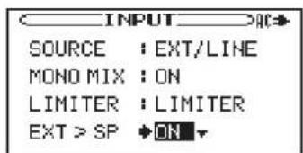 INPUT SOURCE : EXT/LINE MONO MIX : ON LIMITER : LIMITER EXT > SP ON