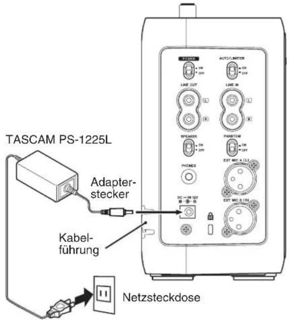TASCAM PS-1225L Adapter- stecker Kabel- führung Netzsteckdose