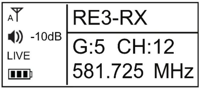A -10dB LIVE RE3-RX G:5 CH:12 581.725 MHz