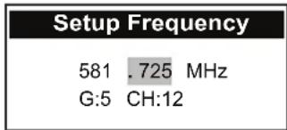 Setup Frequency 581 . 725 MHz G:5 CH:12