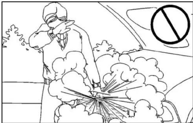 Cartoon illustration showing a person emitting exhaust smoke with a no-smoking symbol nearby