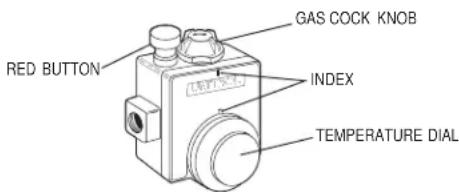 RED BUTTON GAS COCK KNOB INDEX TEMPERATURE DIAL