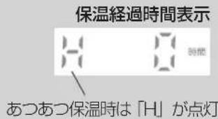 保温経過時間表示 H- 時間 あつあつ保温時は「H」が点灯