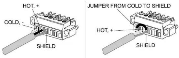 HOT, + COLD, - SHIELD JUMPER FROM COLD TO SHIELD HOT, + SHIELD
